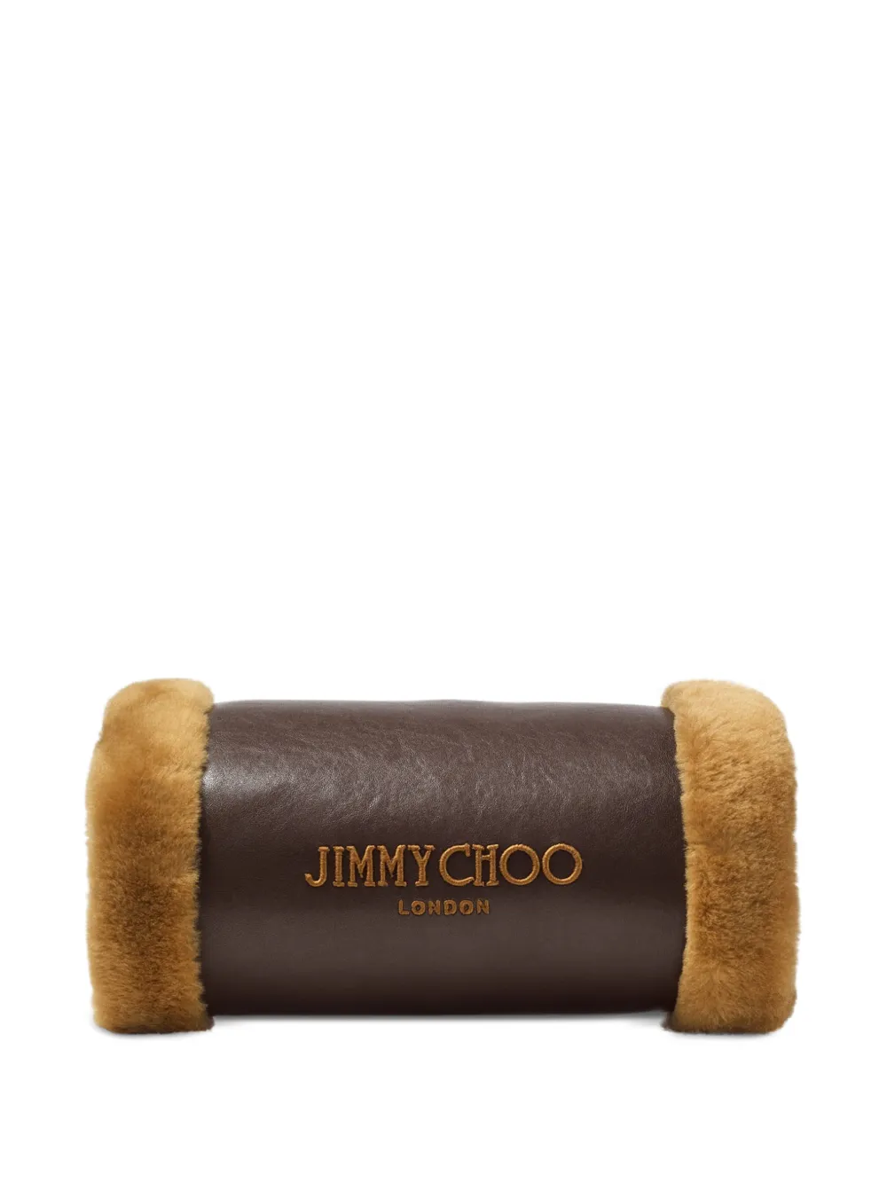 Jimmy Choo shearling-trim leather hand warmer bag - Brown