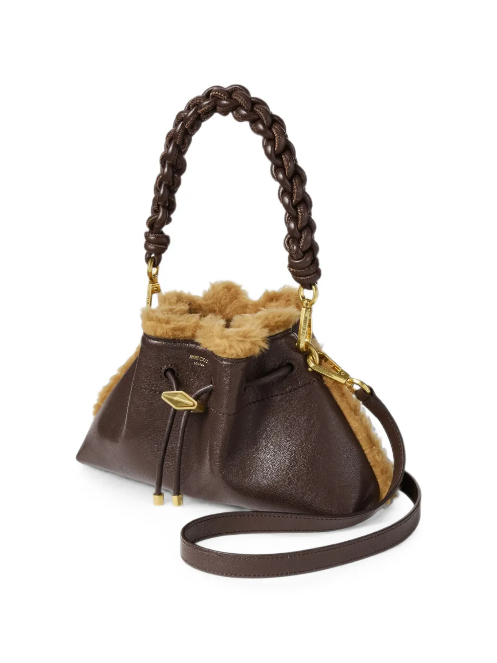 Jimmy Choo Cinch schoudertas met shearling afwerking Bruin