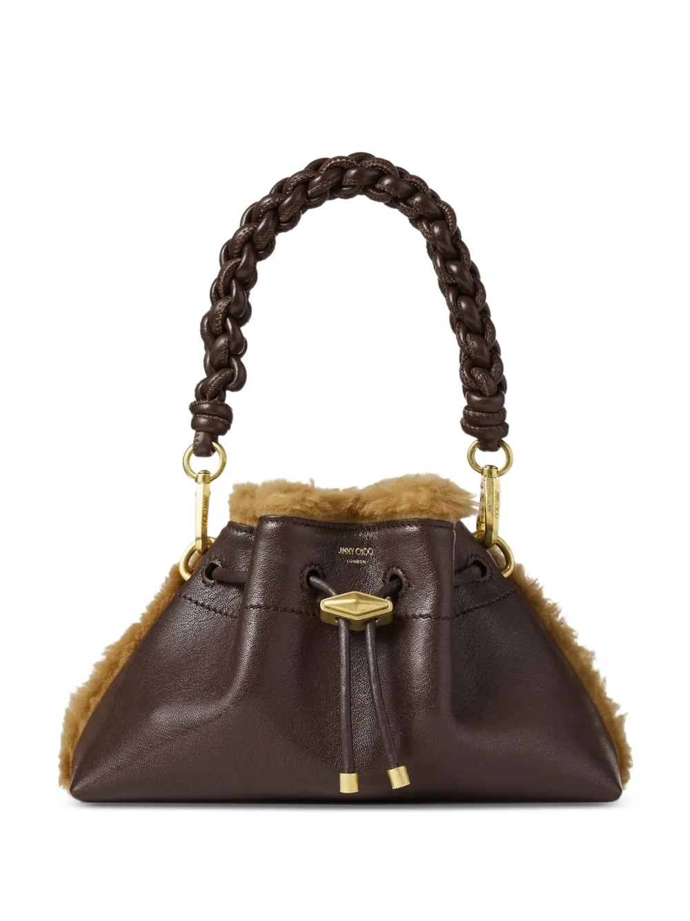 Jimmy Choo Cinch shearling-trim shoulder bag - Marrone