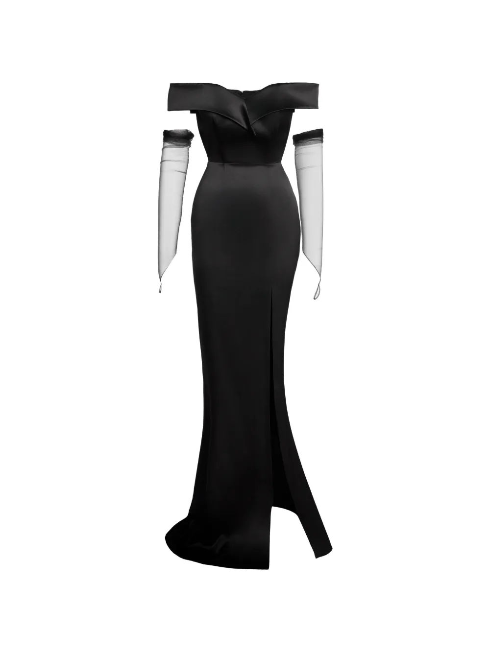 BENEDETTO off-shoulder mesh-sleeve maxi dress