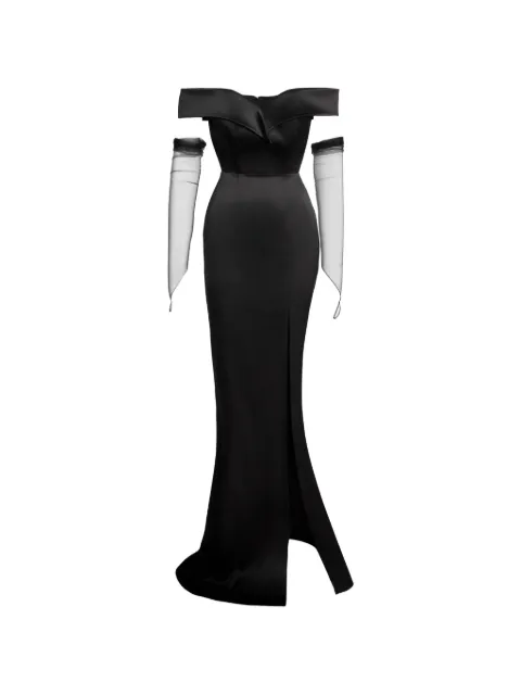 BENEDETTO off-shoulder mesh-sleeve maxi dress