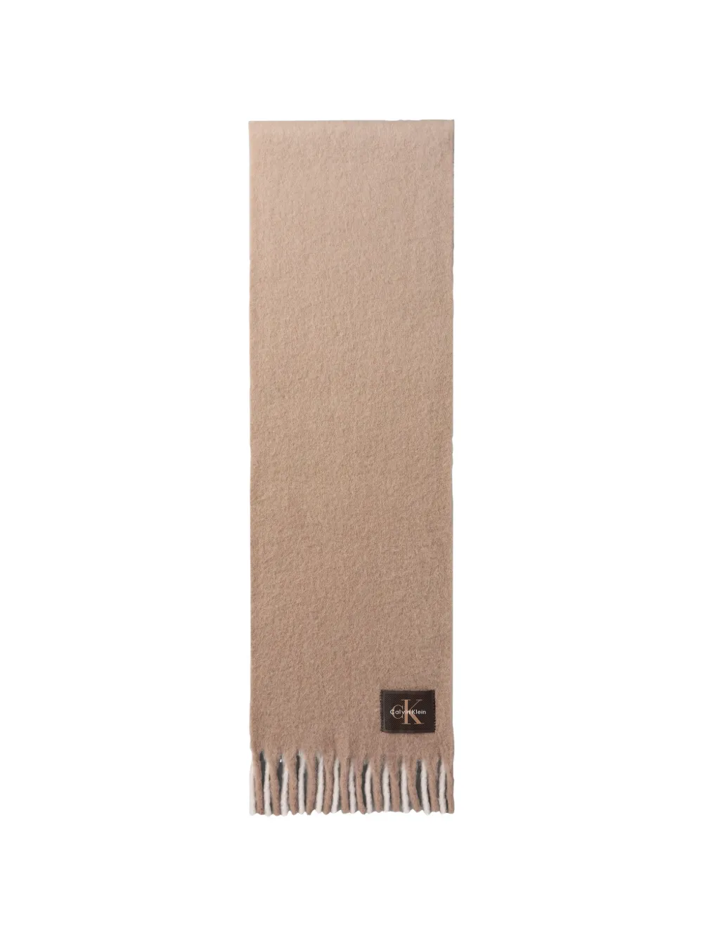 Calvin Klein logo-patch fringed scarf - Toni neutri