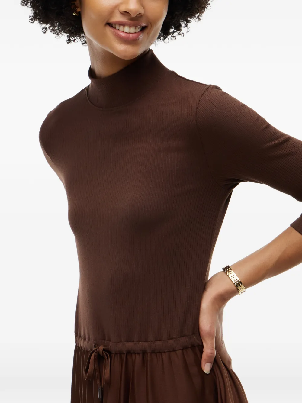 Tommy Hilfiger Geplooide midi-jurk met trekkoord Bruin