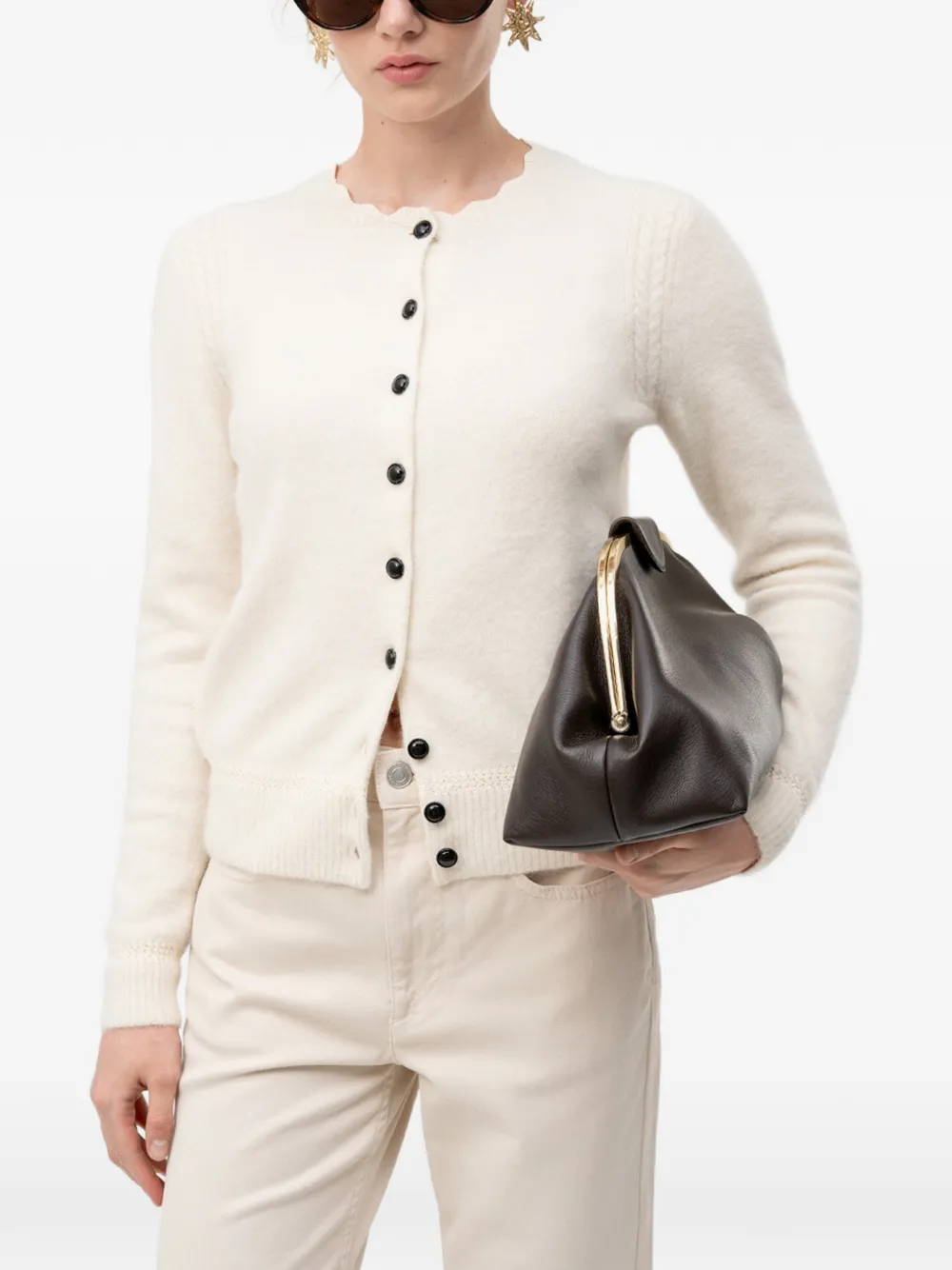 MARANT ÉTOILE scalloped-edge pointelle-trim cardigan