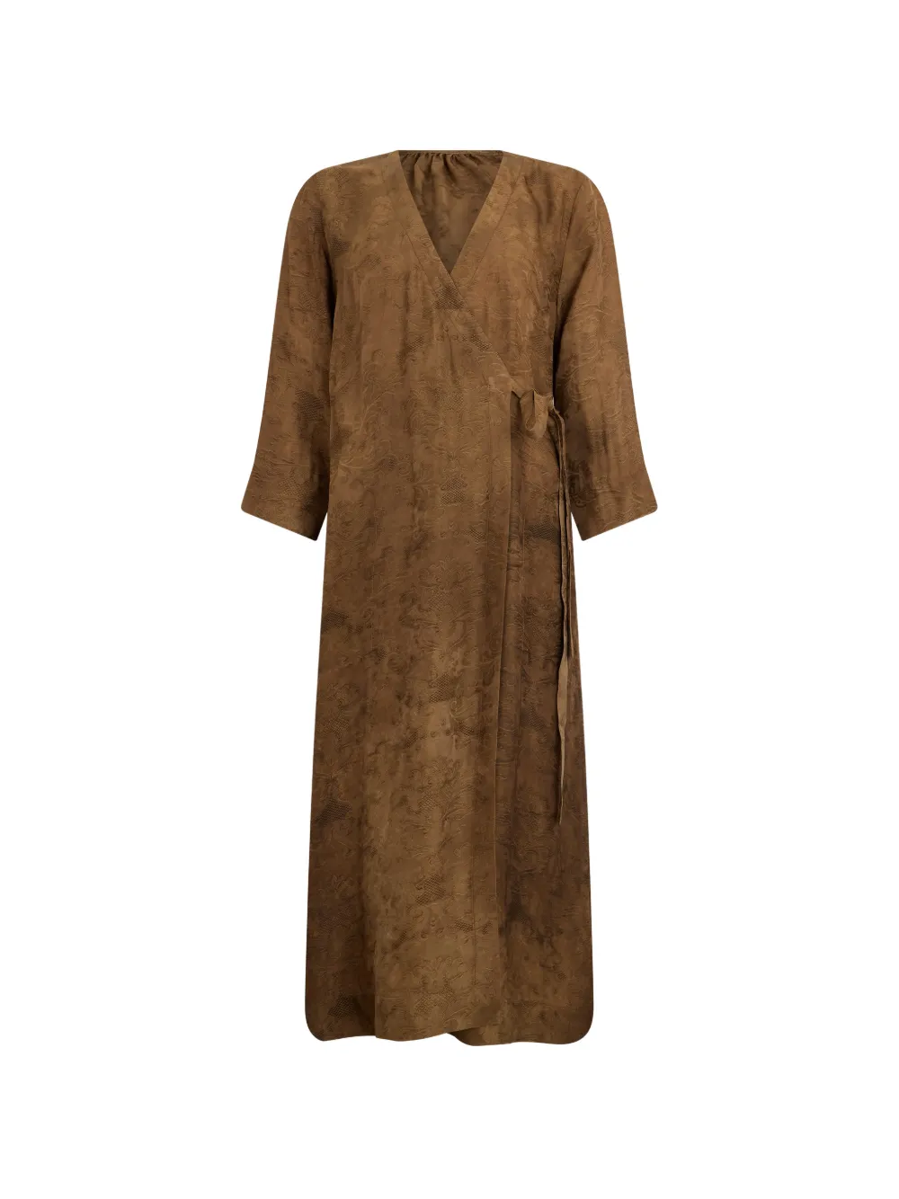Uma Wang maxi damask-pattern wrap dress - Marrone