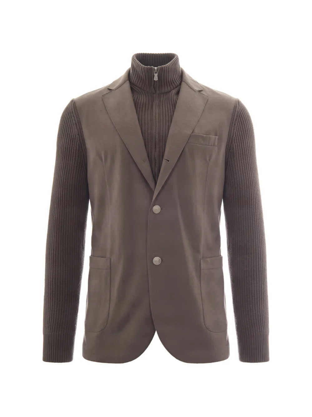 Eleventy panelled knit-sleeve jacket - Marrone