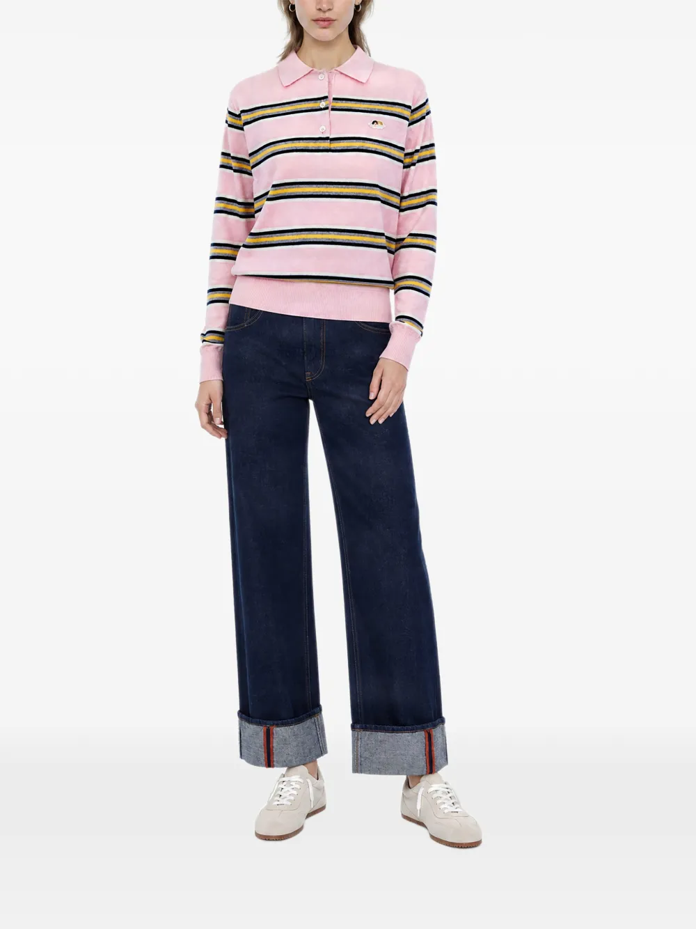 Fiorucci Gestreepte trui met polokraag en Angels-patch Roze