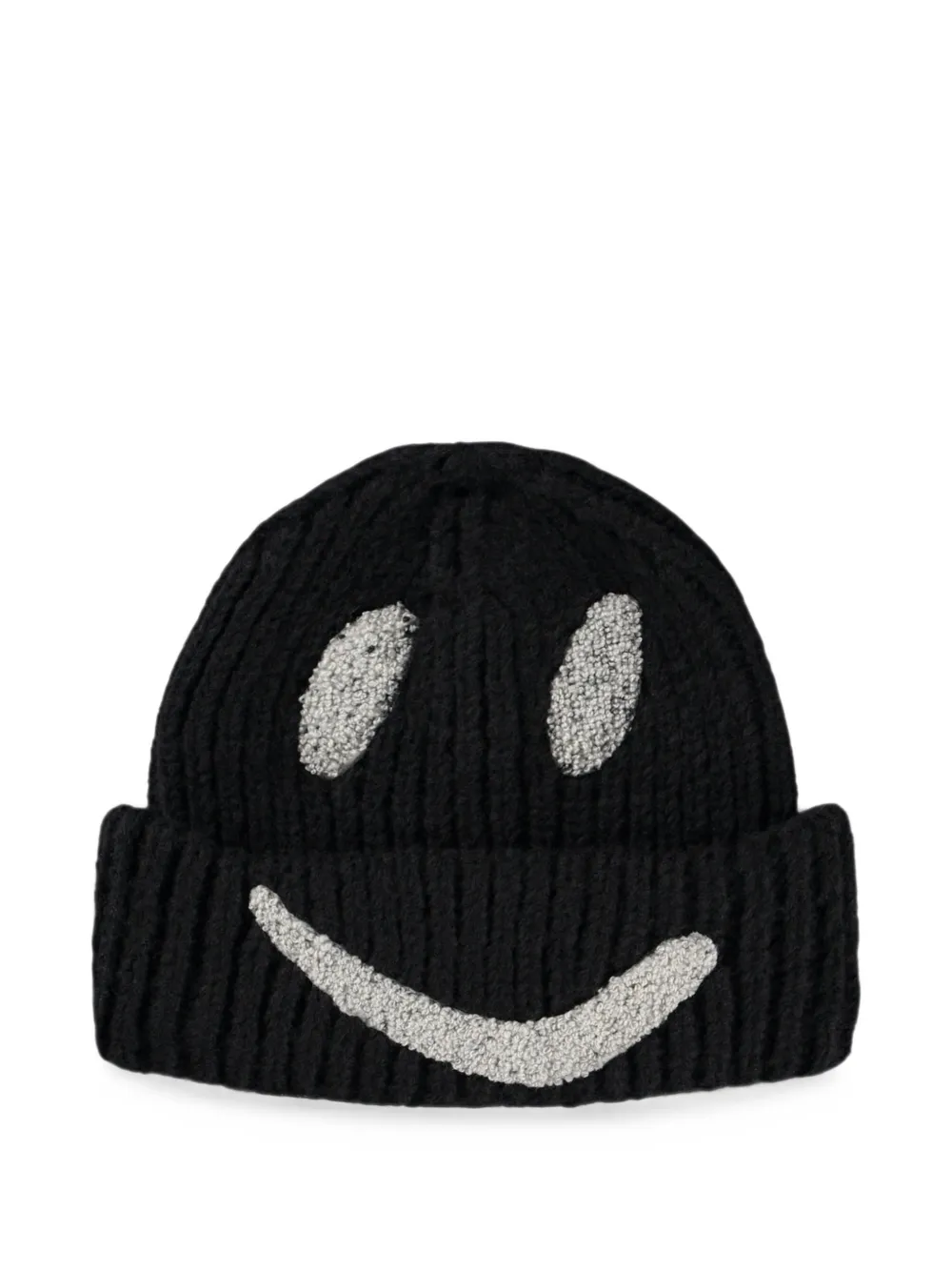 Molo kIM smiley-face chunky-knit beanie hat - Nero