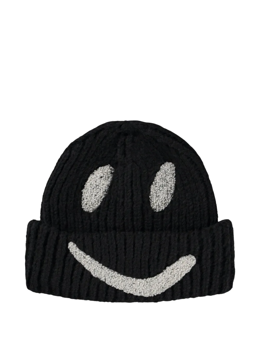Molo kIM smiley-face chunky-knit beanie hat - Nero