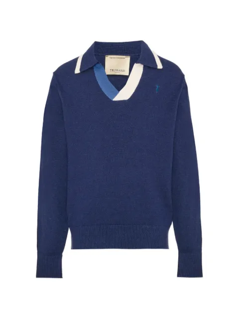 TRUSSARDI JUNIOR colour-block V-neck sweater