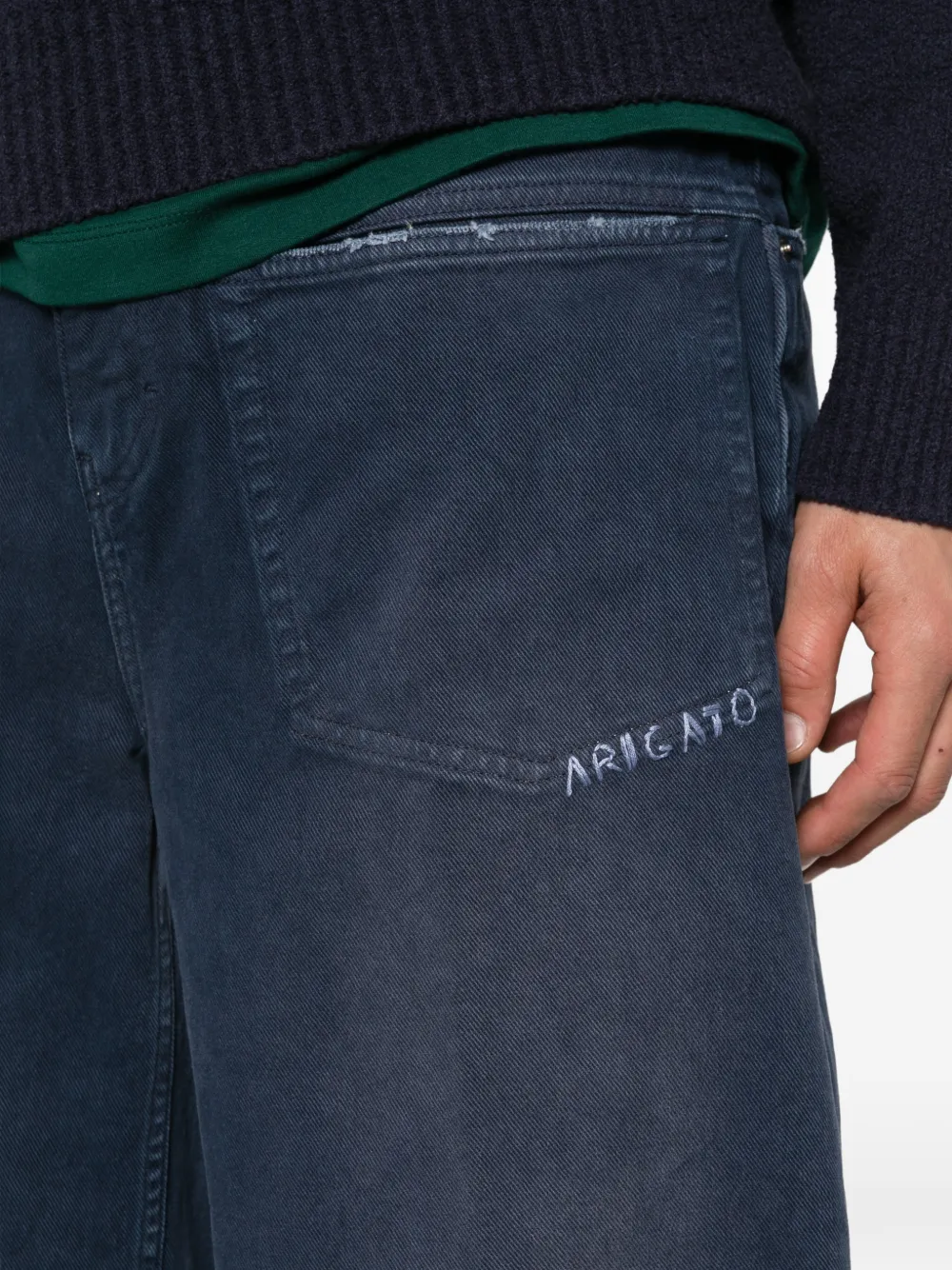 Axel Arigato Invert logo-embroidered wide-leg jeans Blauw