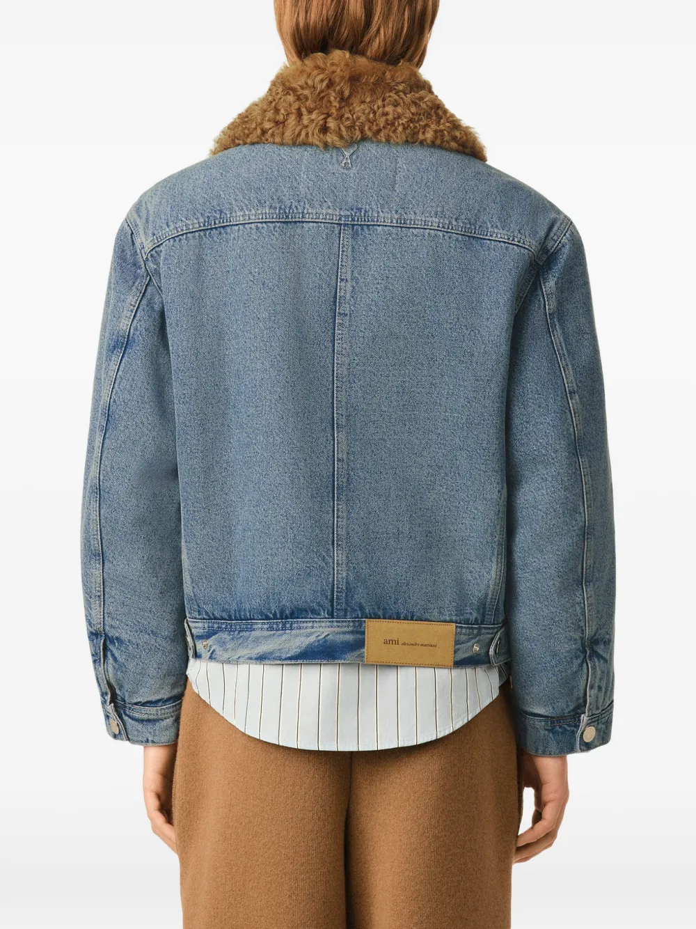 AMI Paris Spijkerjack met imitatielamswol Blauw