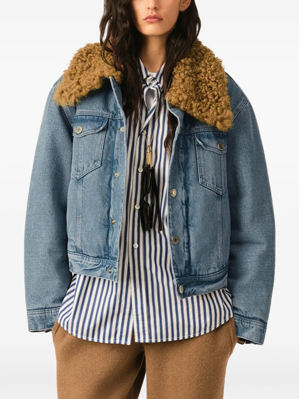 AMI Paris Spijkerjack met imitatielamswol Blauw