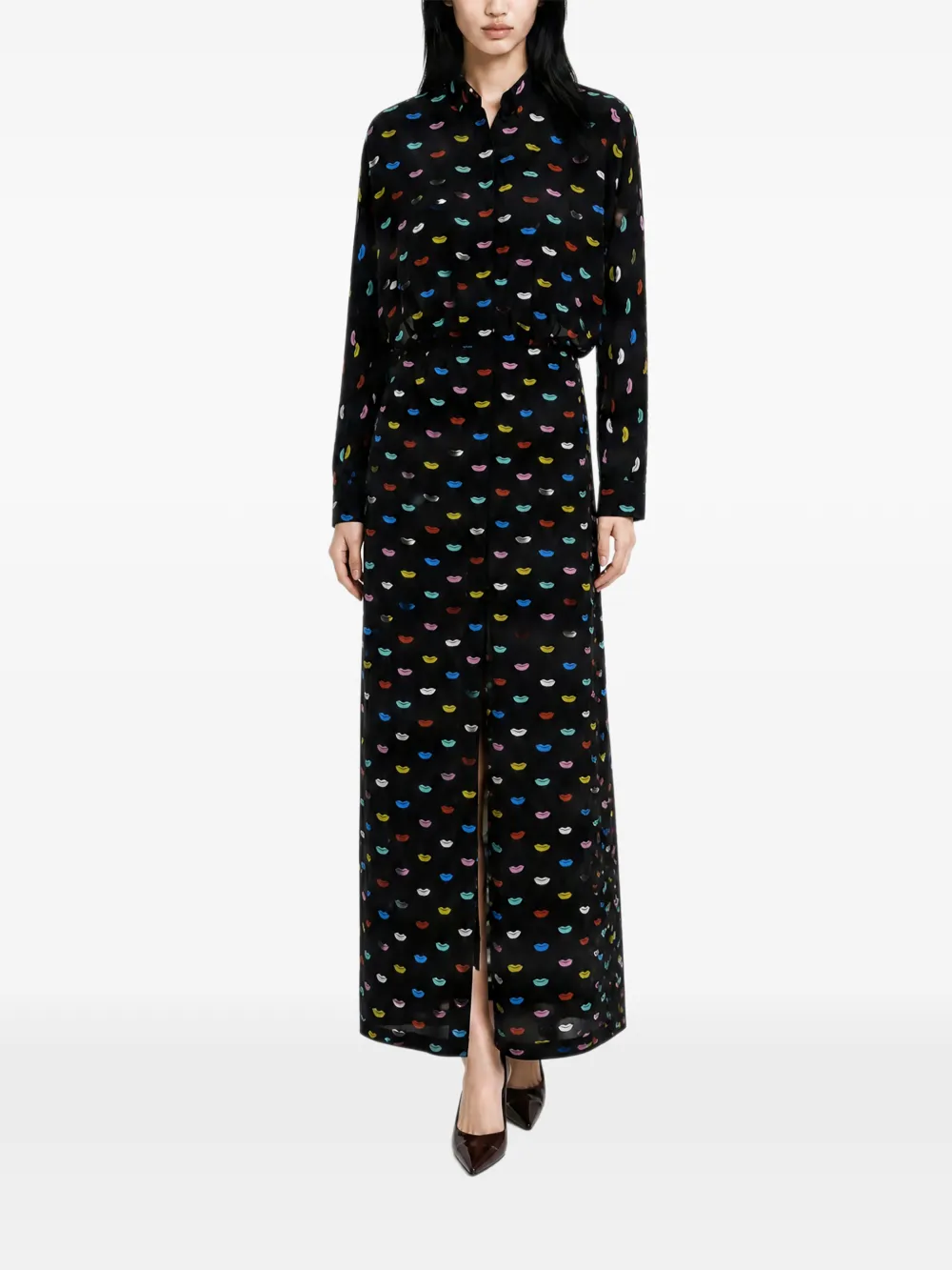 Fiorucci lips-print long-sleeve midi dress Zwart