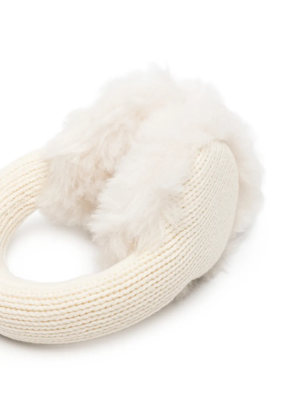 Moncler Ribgebreide harige oorwarmers Beige