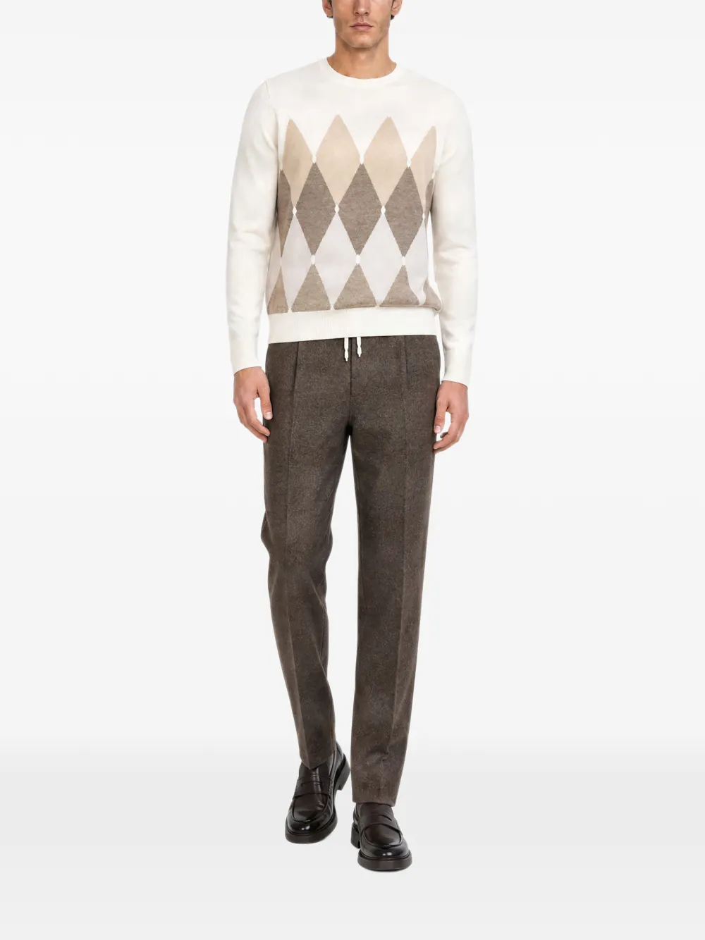 Ballantyne Kasjmier trui met argyle-patroon Beige