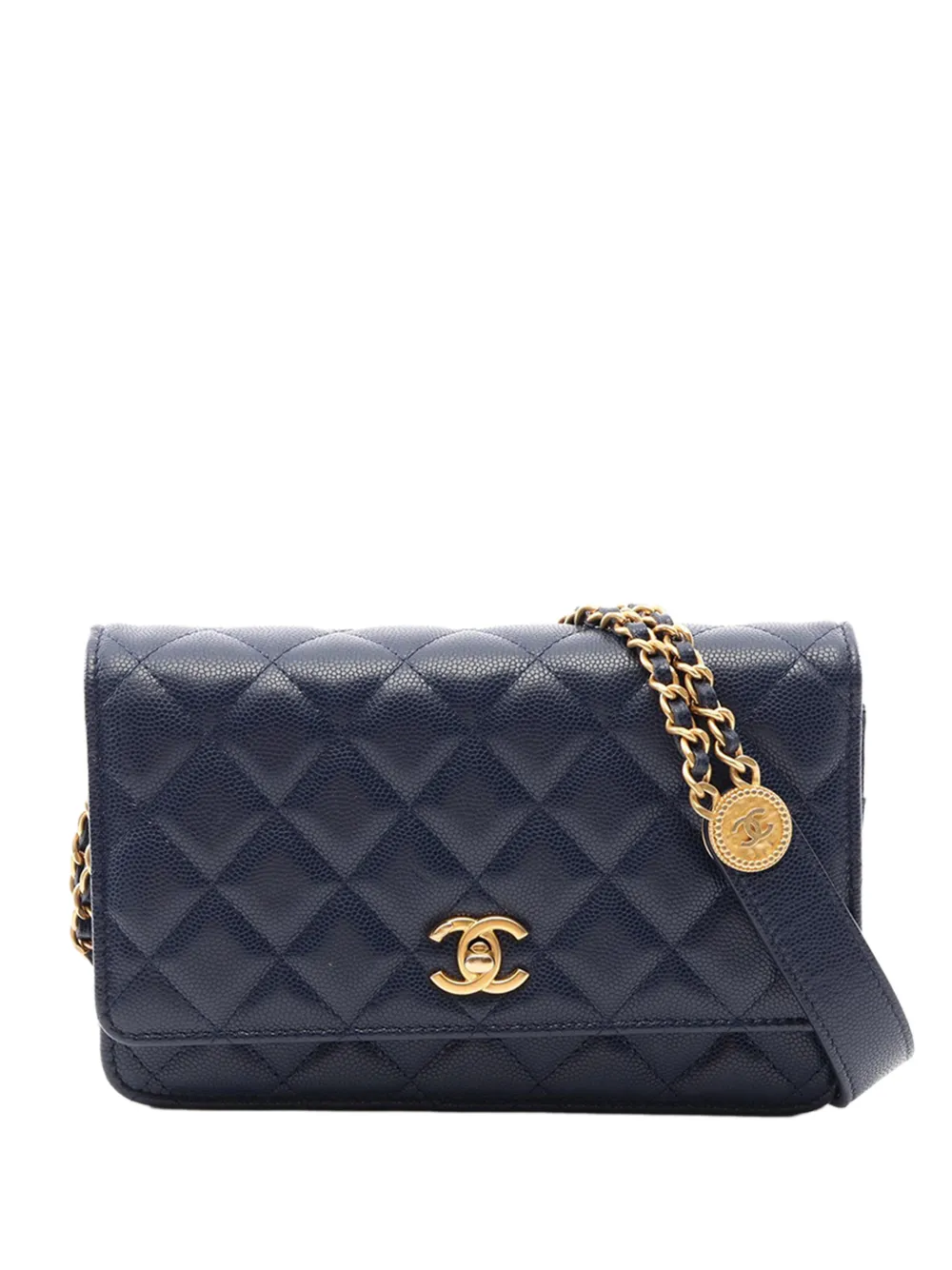 CHANEL Pre-Owned 2021-2026 CC Quilted Caviar Coin Wallet on Chain crossbody bag - Blu