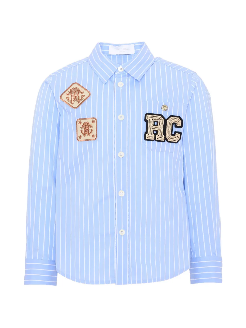 Roberto Cavalli Junior logo-patch striped shirt - Blu