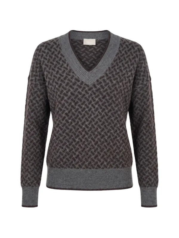 Drumohr Geometric-pattern V-neck Sweater in Brown