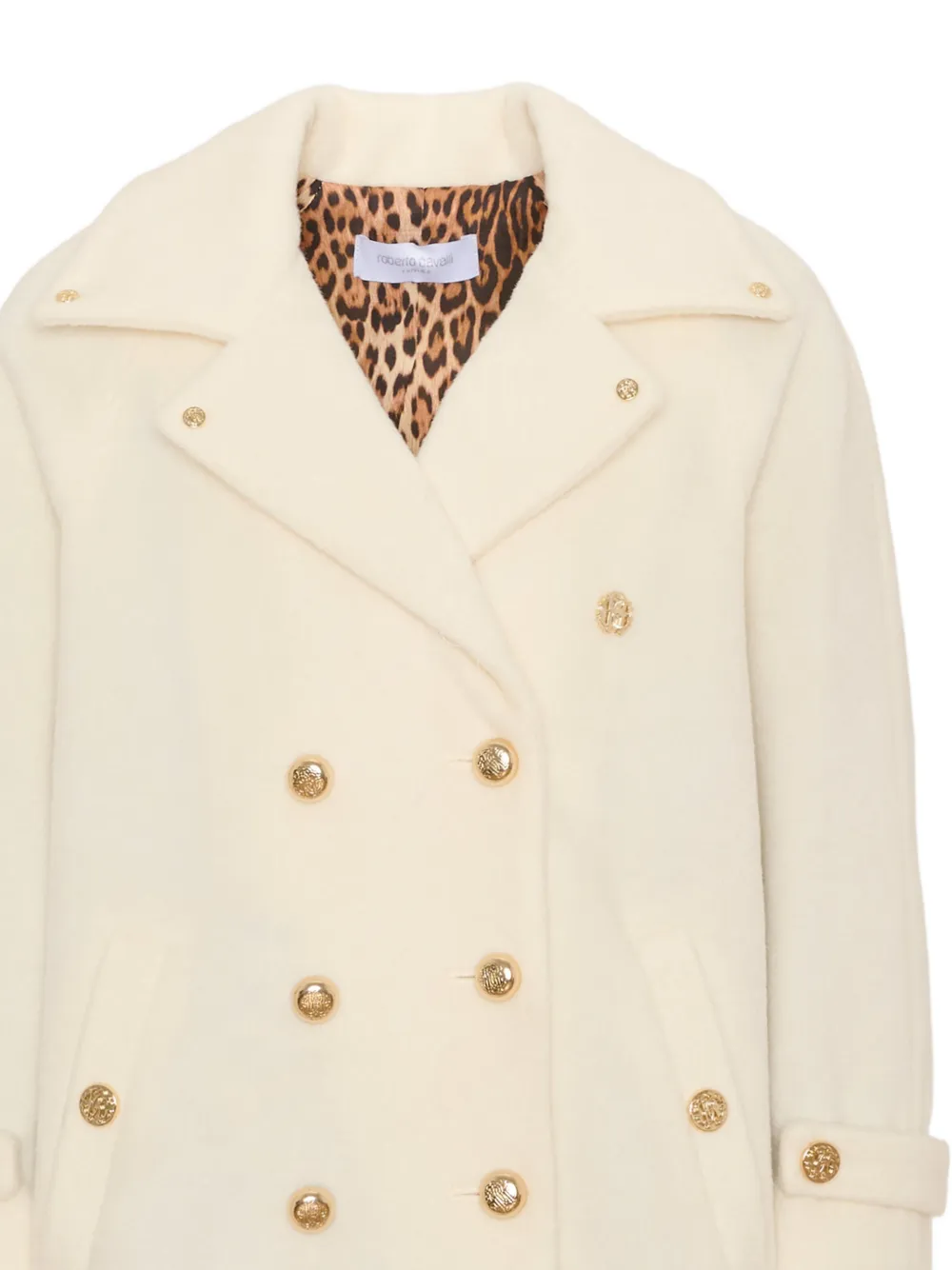 Roberto Cavalli Junior double-breasted logo-plaque coat Beige