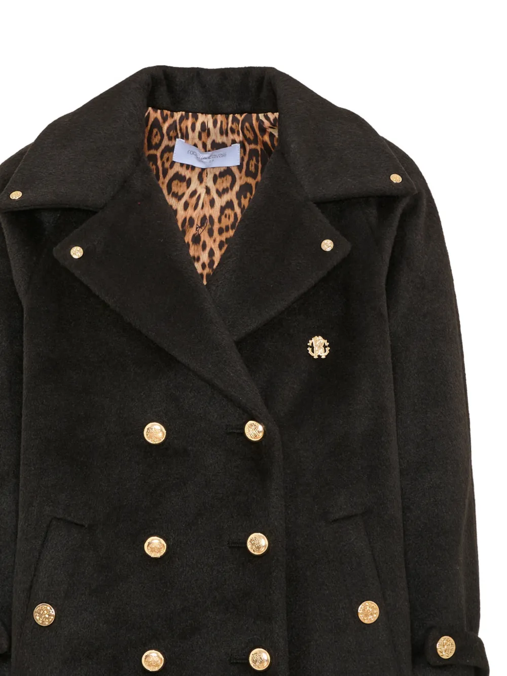 Roberto Cavalli Junior double-breasted logo-plaque coat Zwart