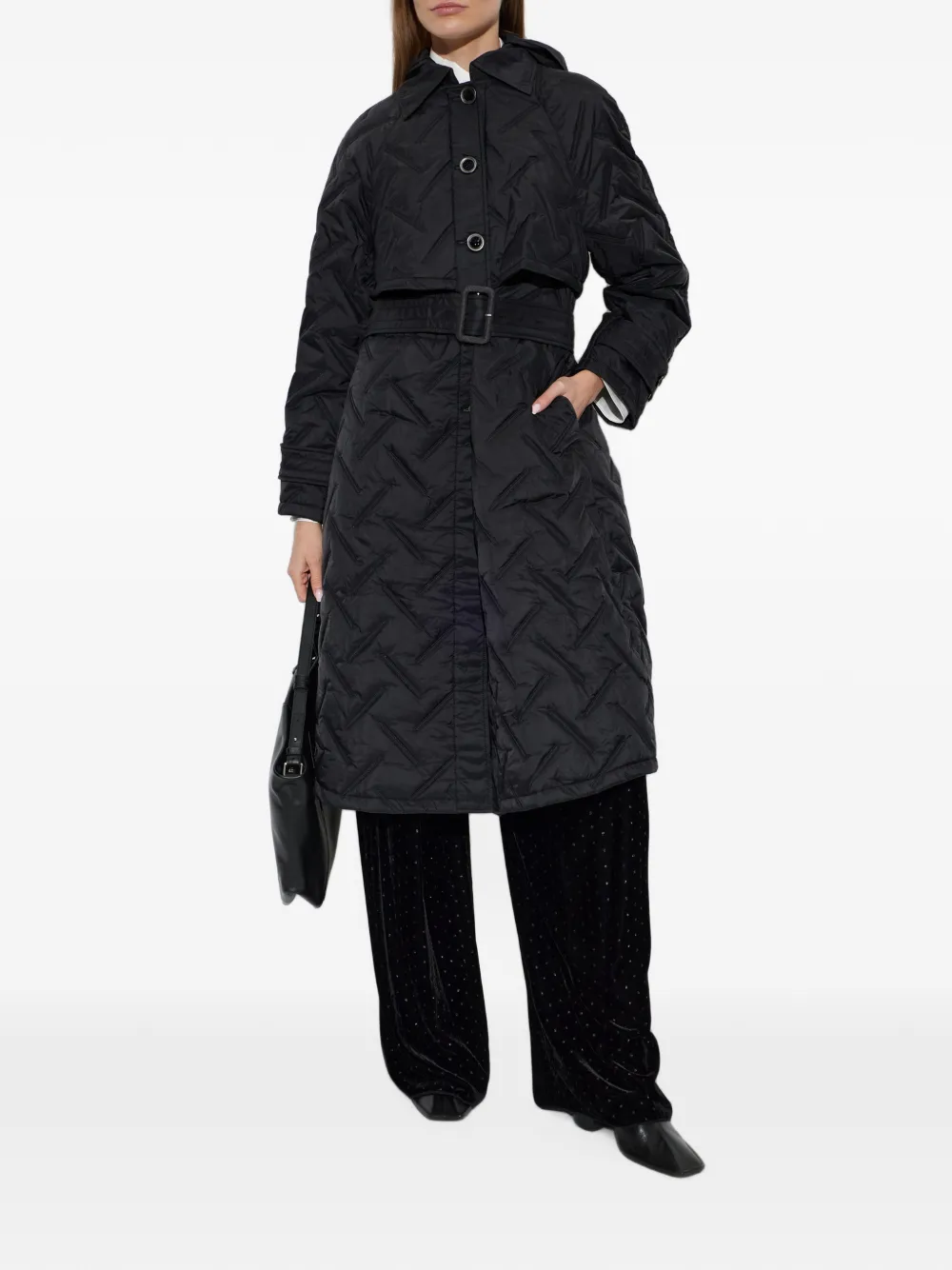 Emporio Armani Gewatteerde jas met ceintuur Zwart