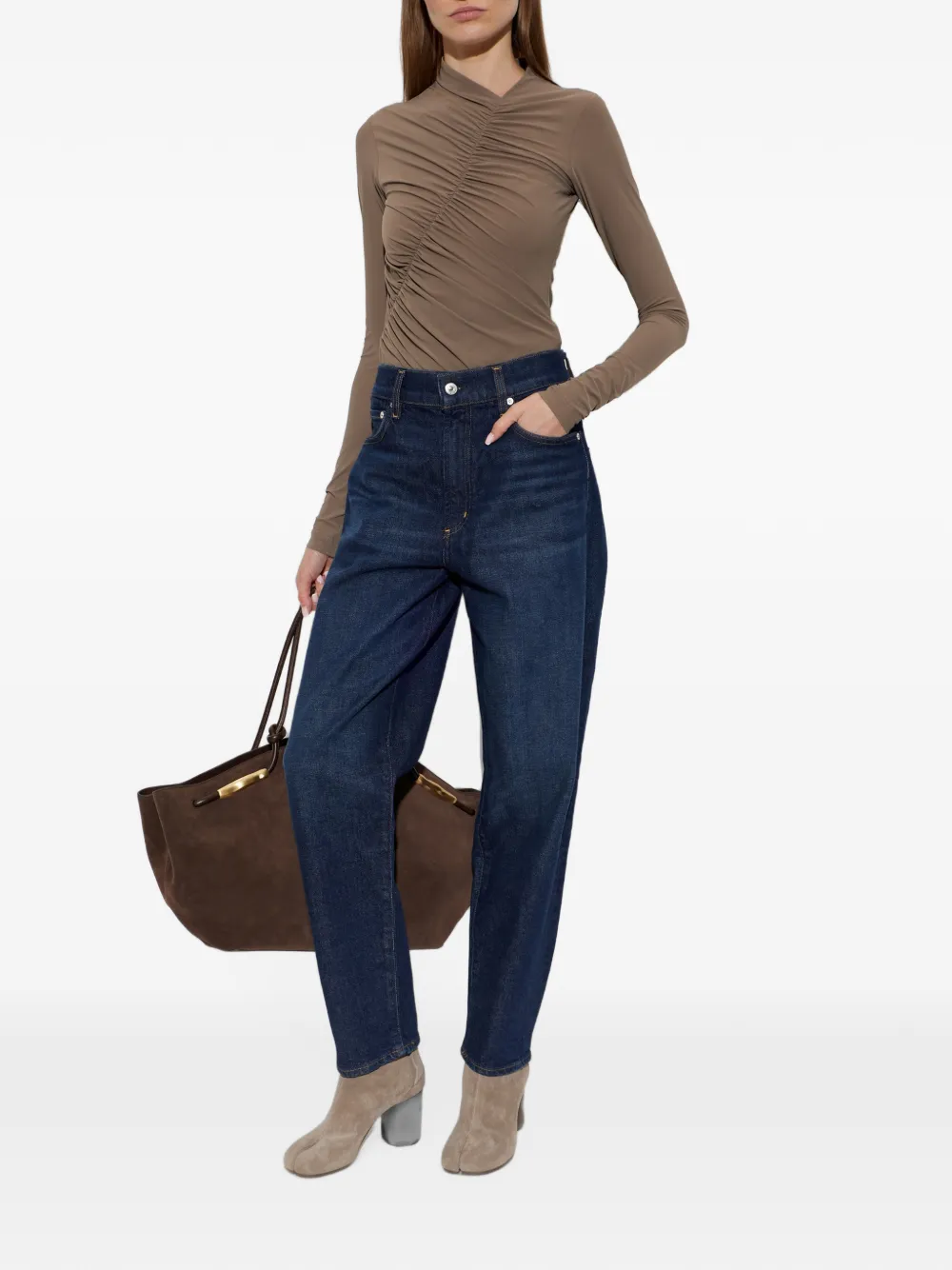 AGOLDE Lupin Ruched Bodysuit in Neutrals, view 2