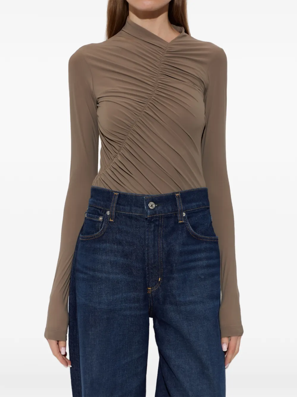 AGOLDE Lupin Ruched Bodysuit in Neutrals, view 3