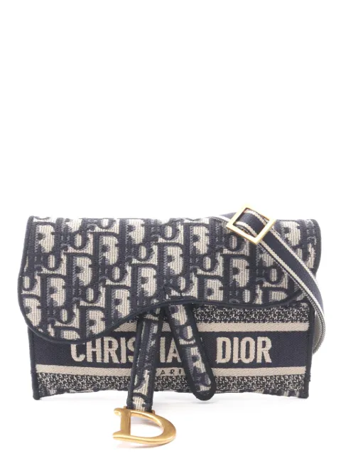 Christian Dior Pre-Owned 2015-2026 Oblique Canvas Embroidered Saddle Slim Pouch belt bag