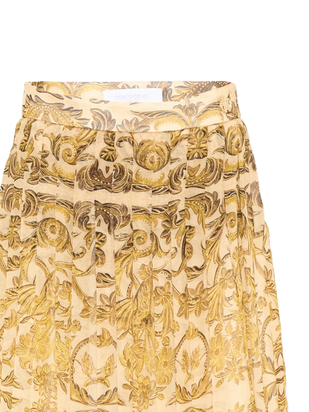 Roberto Cavalli Junior pleated baroque-print skirt Goud
