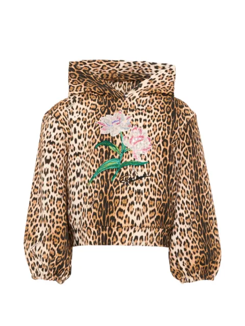 Roberto Cavalli Junior leopard-print floral-embroidered hoodie