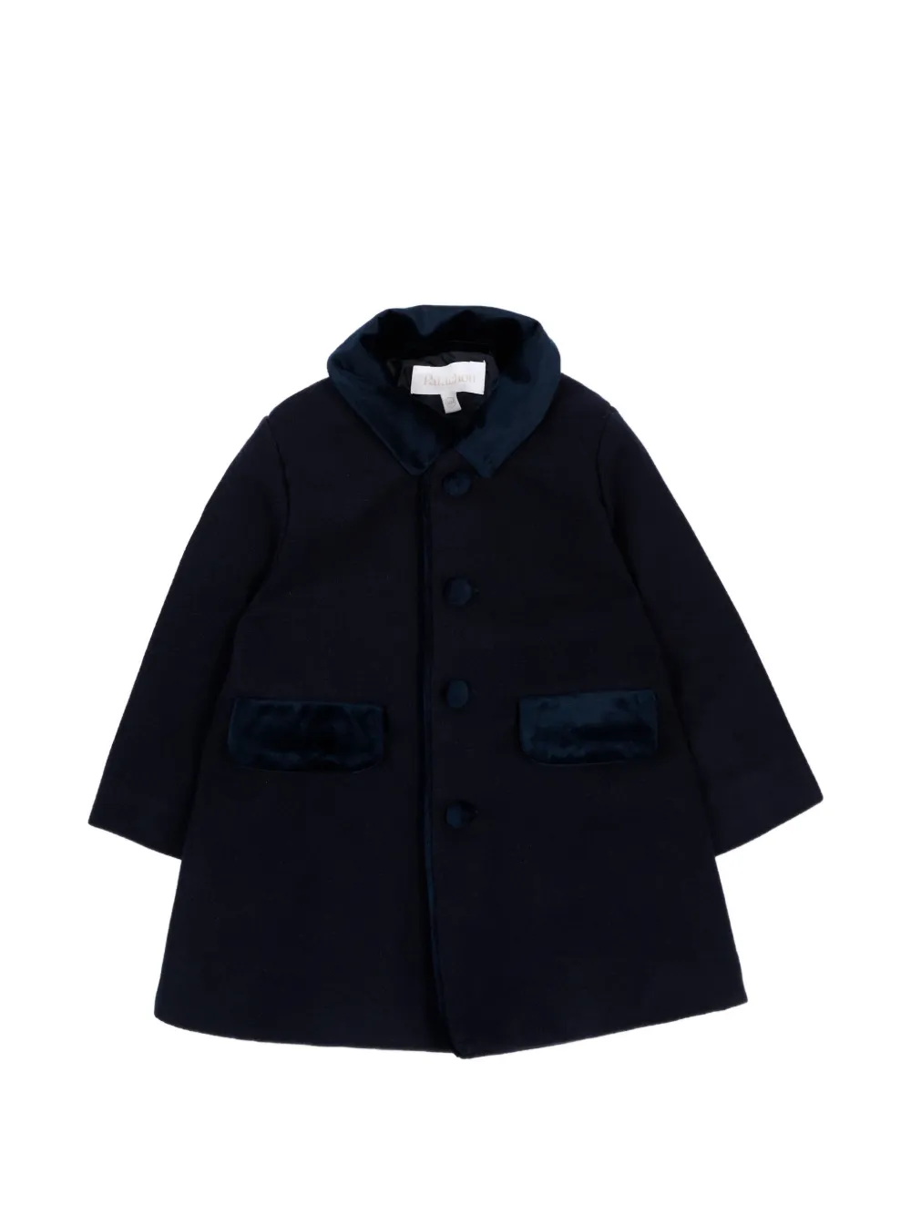 Patachou velvet-collar button-fastening coat - Blu
