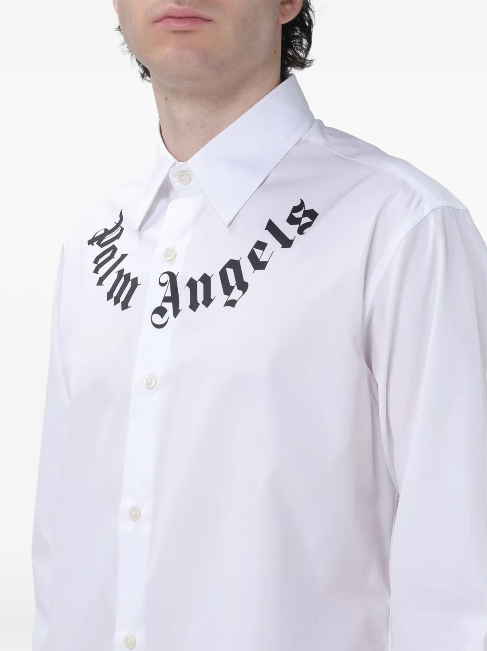 Palm Angels logo-print cotton shirt Wit