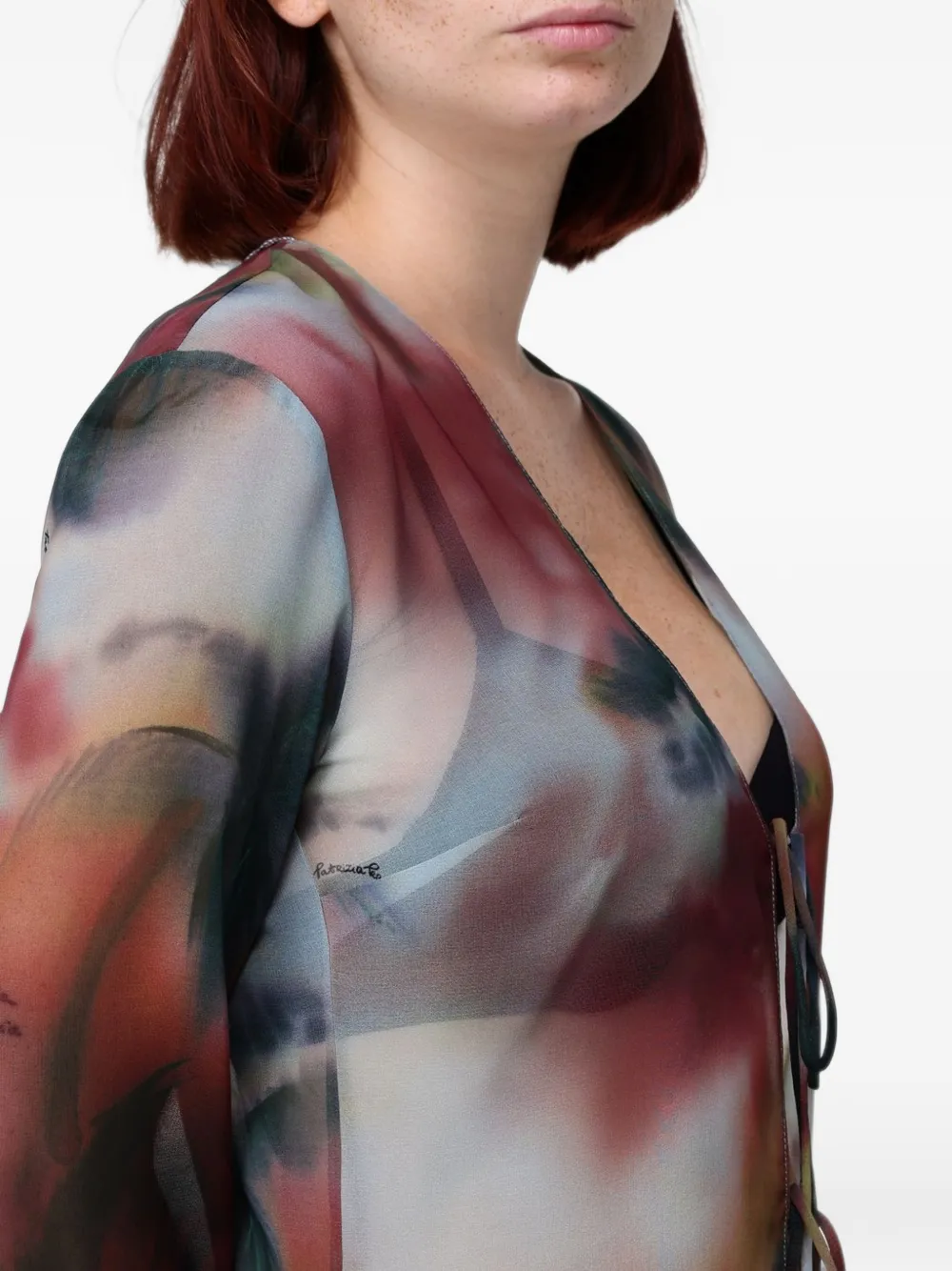 Patrizia Pepe abstract-print tie-fastening maxi beach cover-up Wit