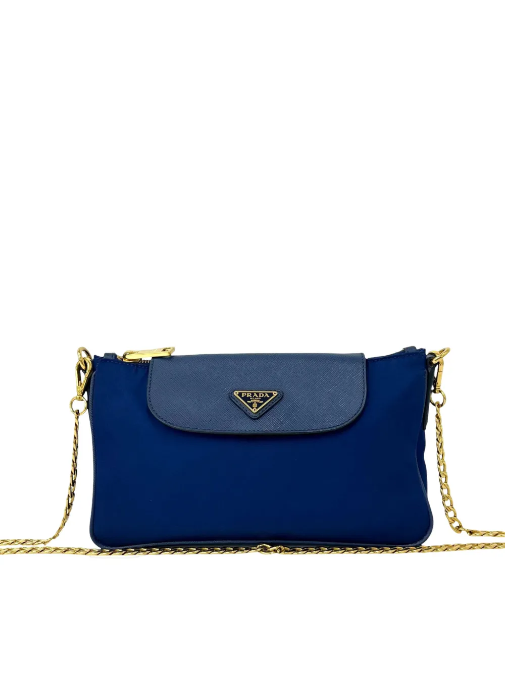 Prada Pre-Owned 2019-2026 Saffiano Trimmed Tessuto Chain crossbody bag - Blu
