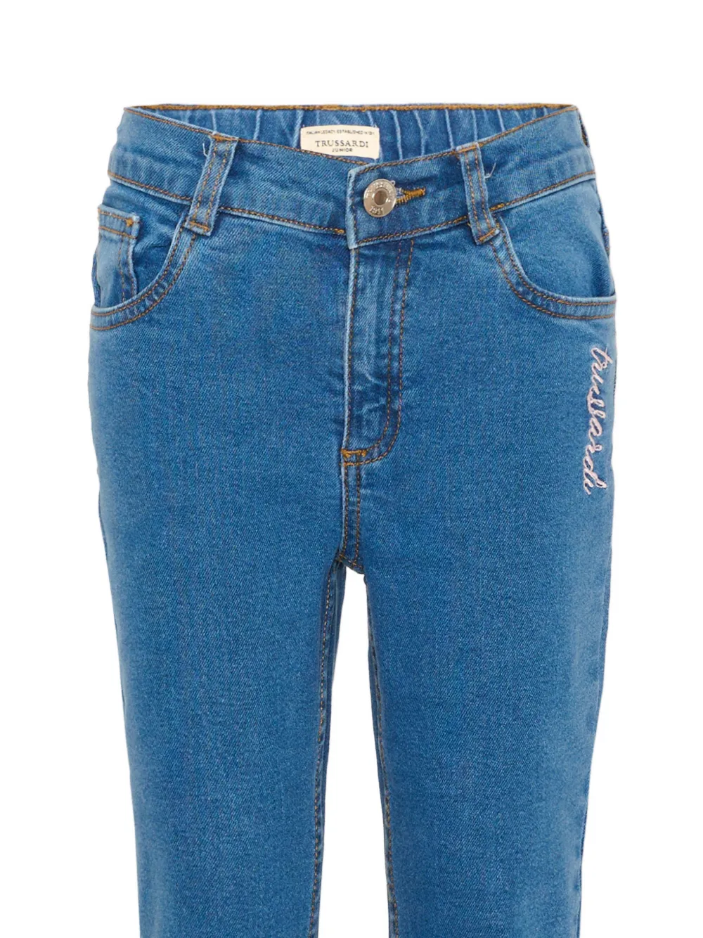 TRUSSARDI JUNIOR logo-embroidered jeans Blauw