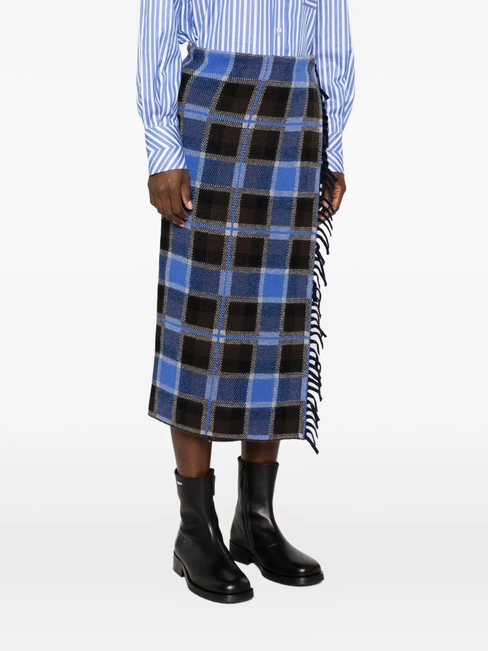 Guest In Residence Fringed Midi Skirt in Blue, view 3
