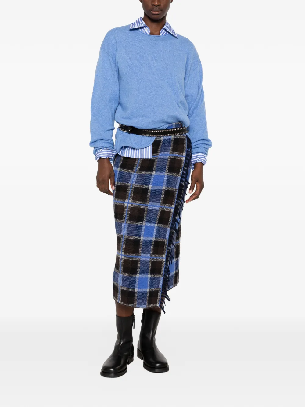 Guest In Residence Fringed Midi Skirt in Blue, view 2
