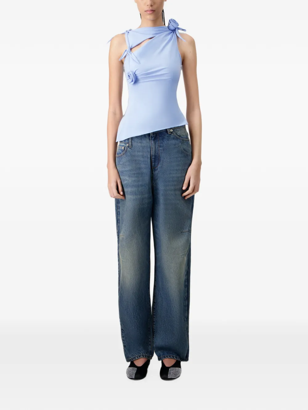 Coperni Asymmetrische top met bloemen en geknoopte details Blauw