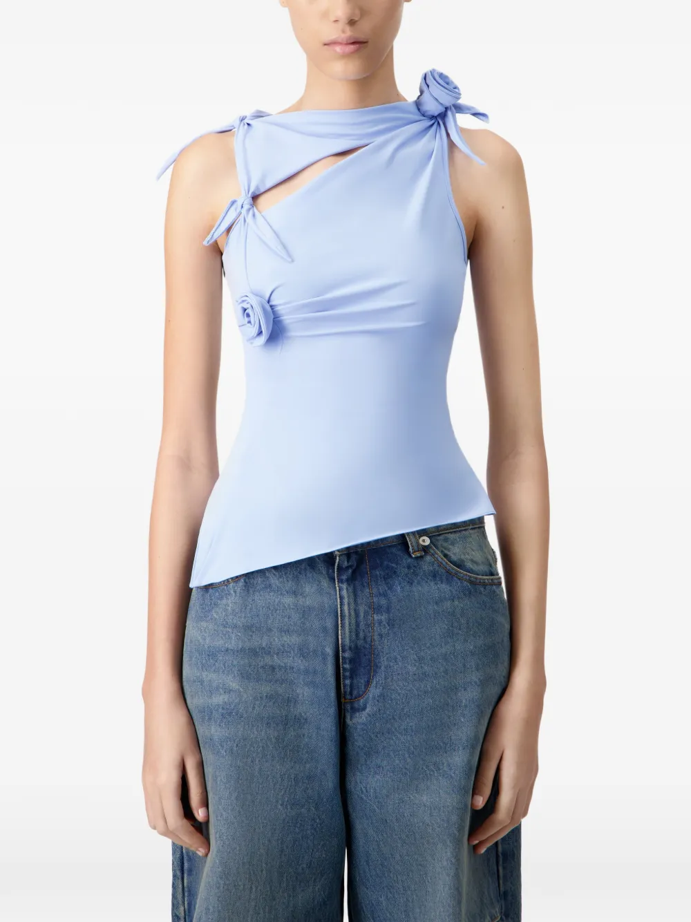 Coperni Asymmetrische top met bloemen en geknoopte details Blauw