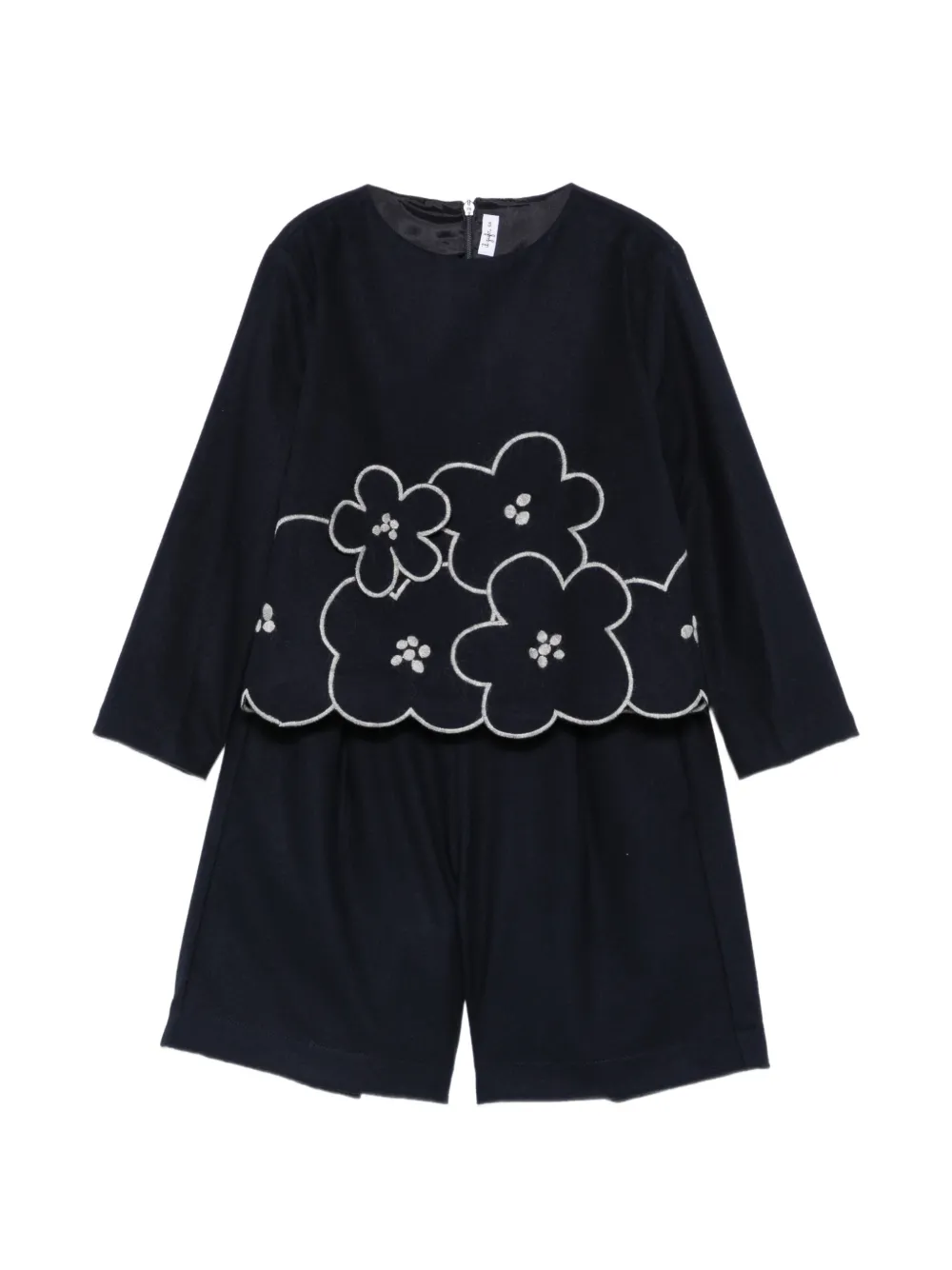 Il Gufo floral-embroidered scalloped-hem set Blauw