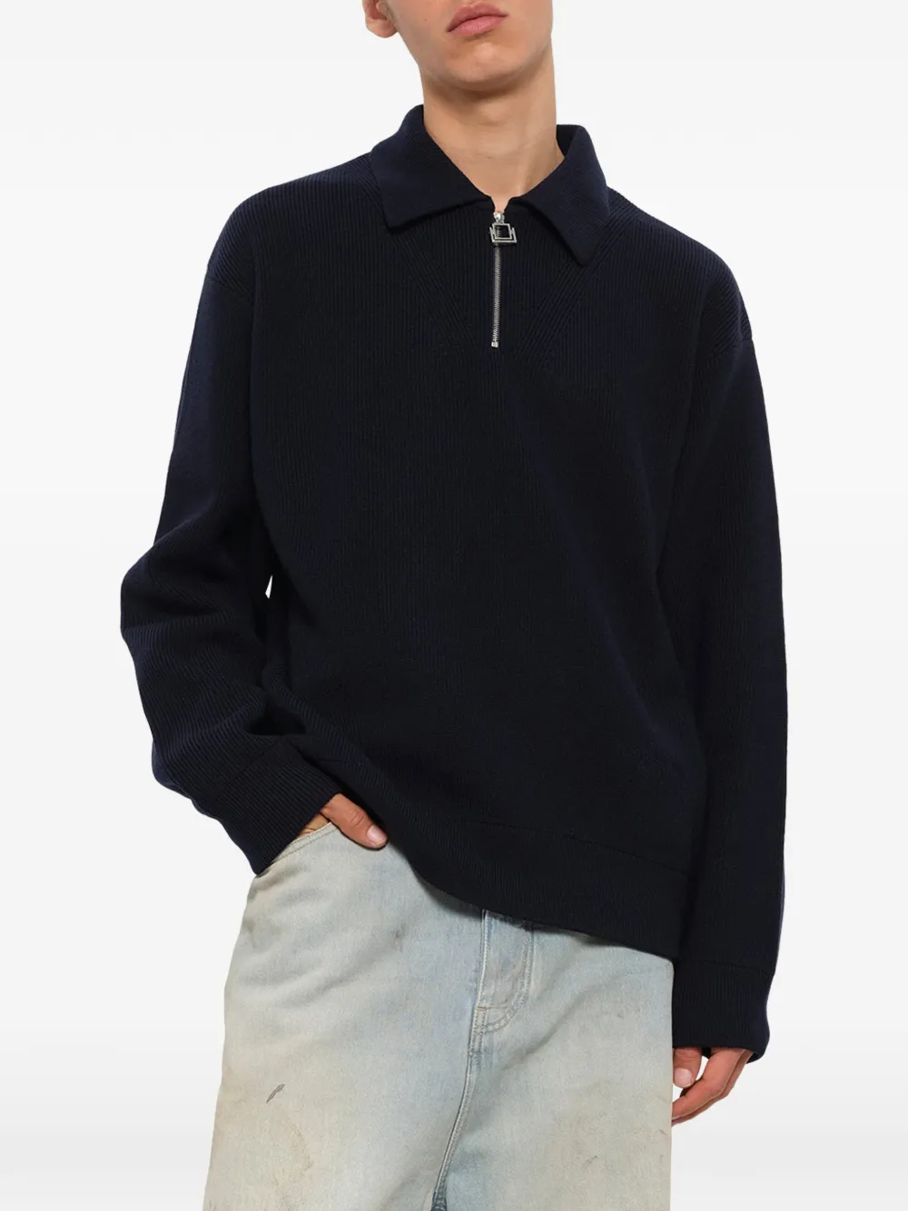 Wooyoungmi Ribgebreide trui met ritssluiting Blauw