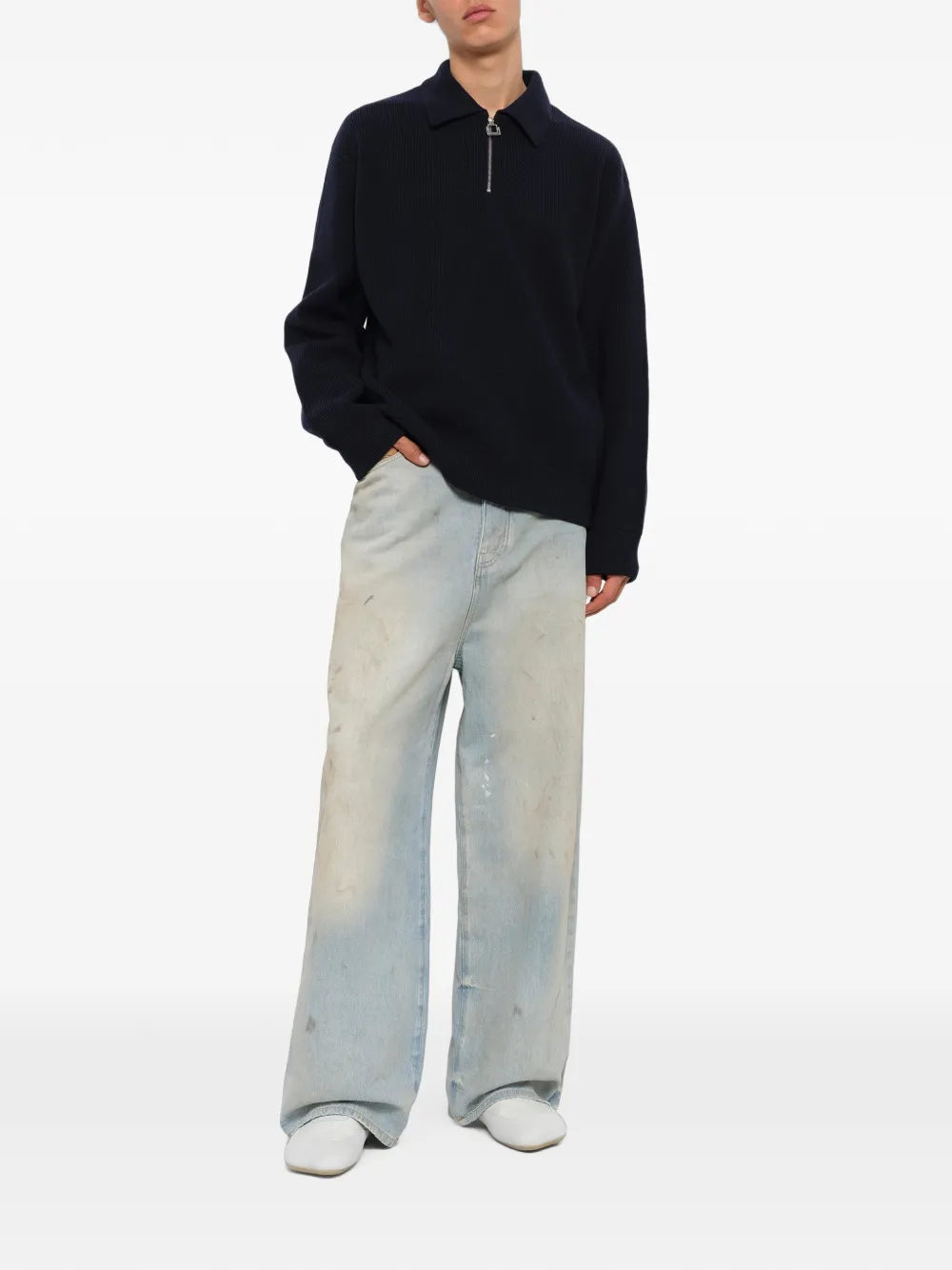 Wooyoungmi Ribgebreide trui met ritssluiting Blauw