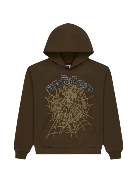 SP5DER rhinestone-embellished web-print hoodie