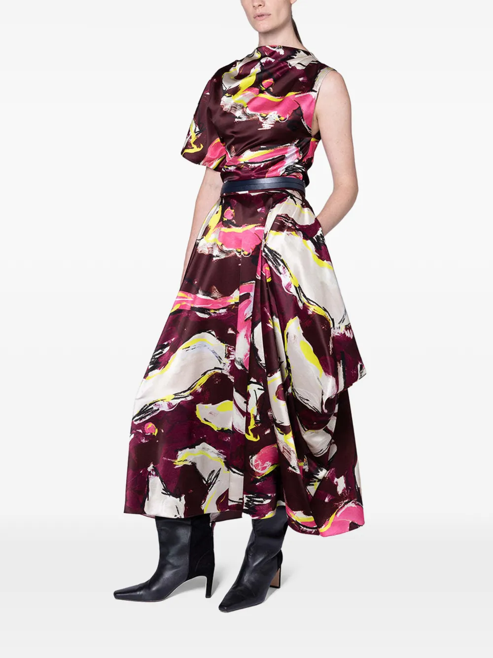 Roksanda Amari Brush-print Draped Maxi Skirt in Red, view 2