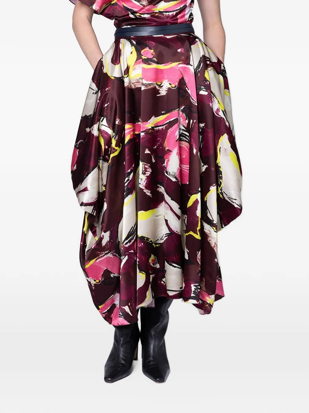 Roksanda Amari Brush-print Draped Maxi Skirt in Red, view 4