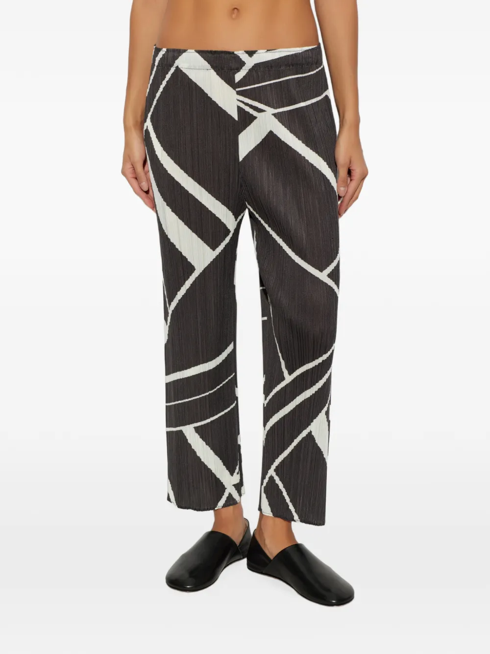 Pleats Please Issey Miyake Fold Line plooibroek met abstracte print Grijs