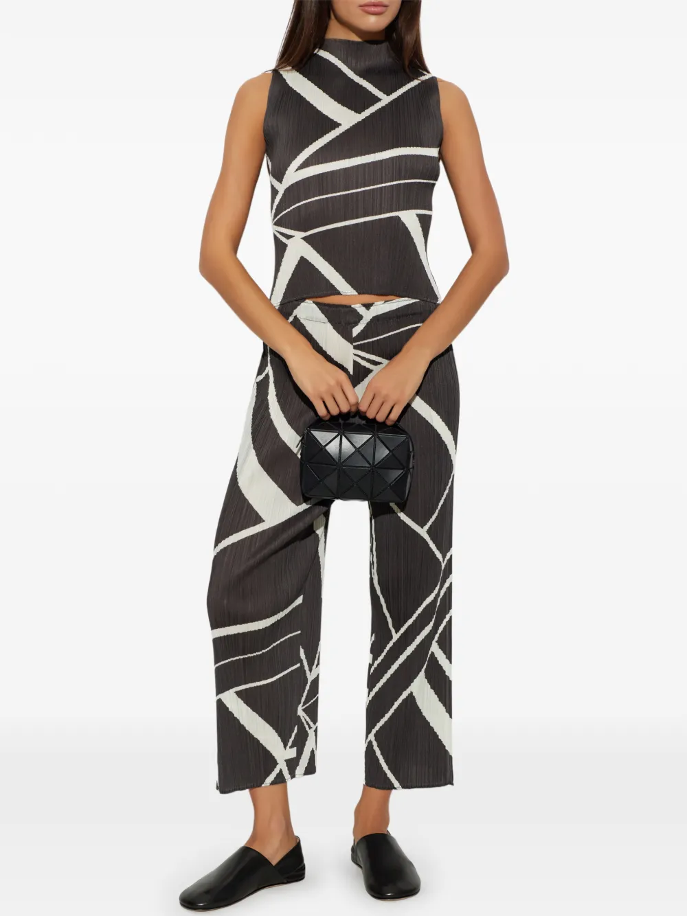 Pleats Please Issey Miyake Fold Line plooibroek met abstracte print Grijs