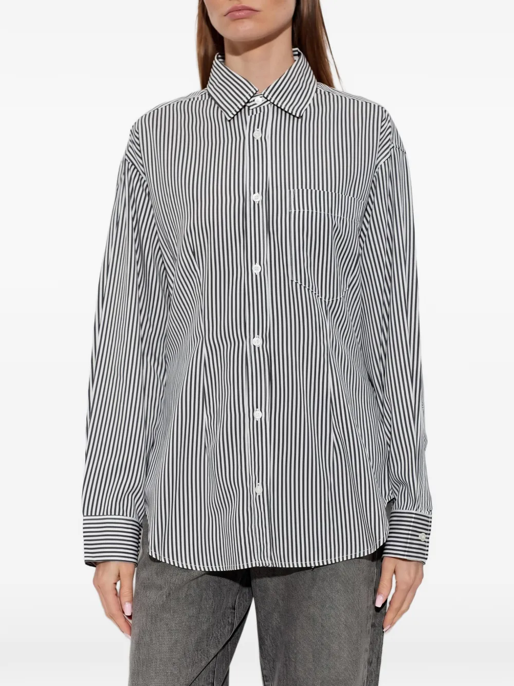 AGOLDE Cinch gestreepte blouse Zwart