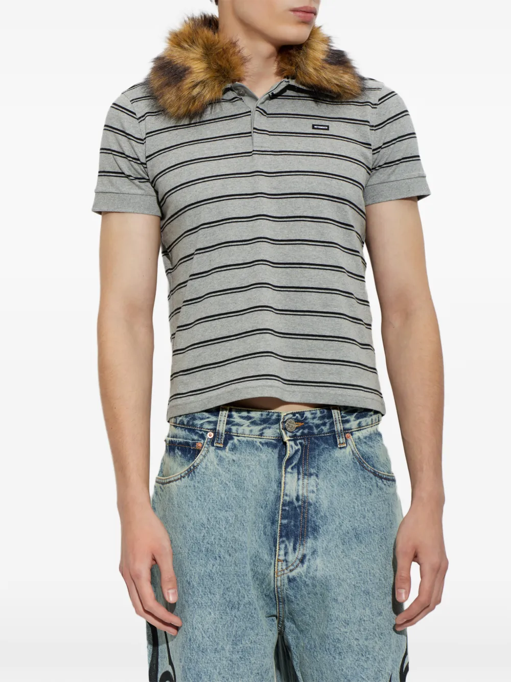 VETEMENTS striped detachable-collar polo shirt Grijs